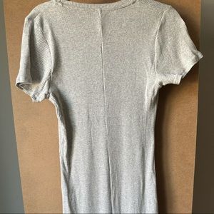 Grey bodycon ribbed maxi dress - shirt side slit